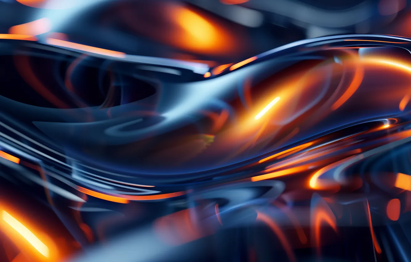 Photo wallpaper abstract, waves, blue, liquid, orange