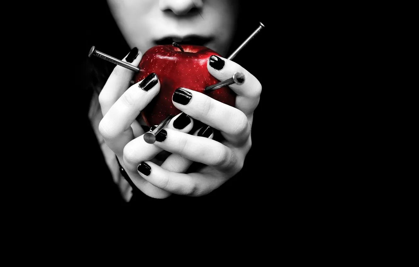 Photo wallpaper apple, red, woman, hands, nails