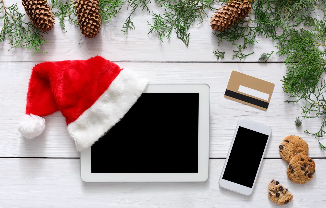 Photo wallpaper decoration, gift, balls, new year, Christmas, Christmas, tablet, wood