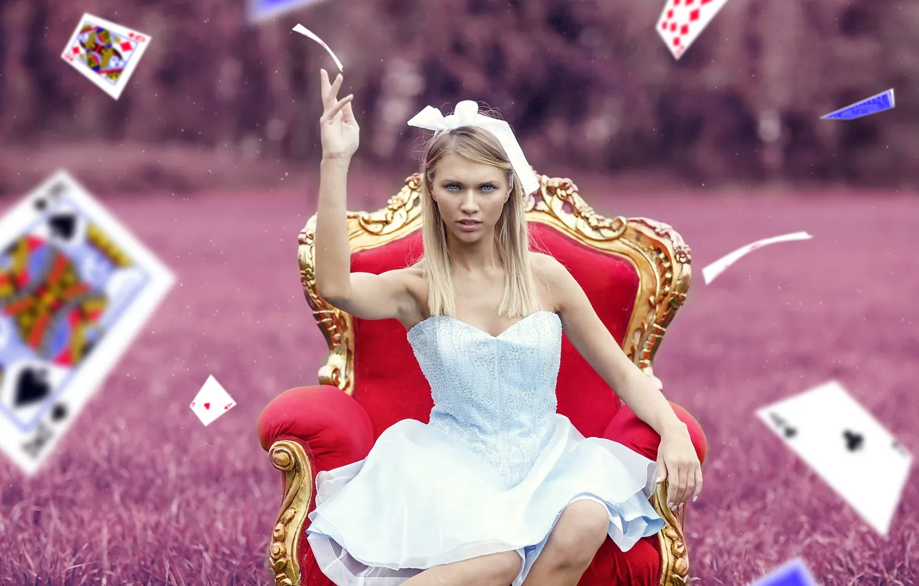 Photo wallpaper girl, mood, map, the situation, chair, dress