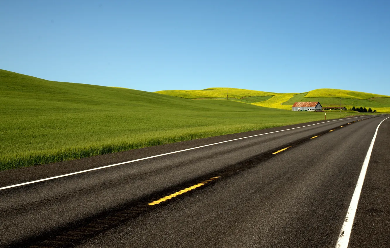 Photo wallpaper road, field, the sky, landscape