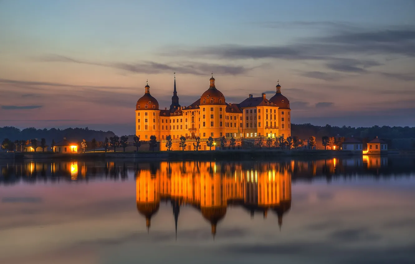 Photo wallpaper water, reflection, castle, Germany, Germany, Saxony, Moritzburg, Saxony