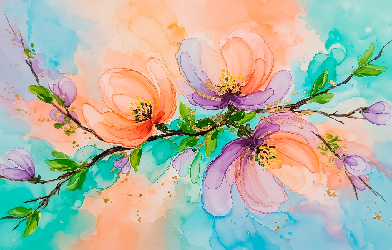 Photo wallpaper flowers, flowers, abstract, abstraction, art, leaves, art, leaves