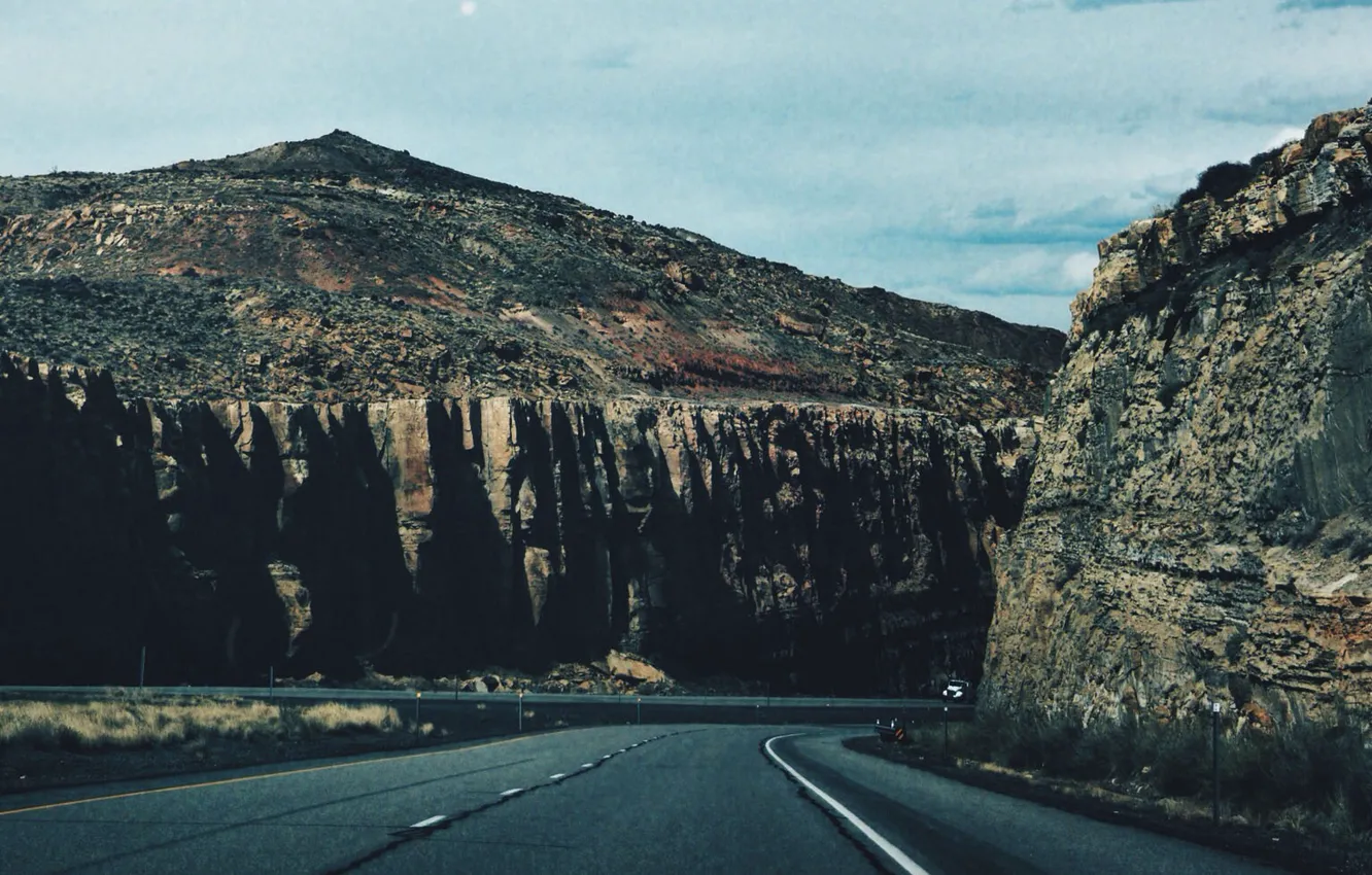 Photo wallpaper road, sky, rocks