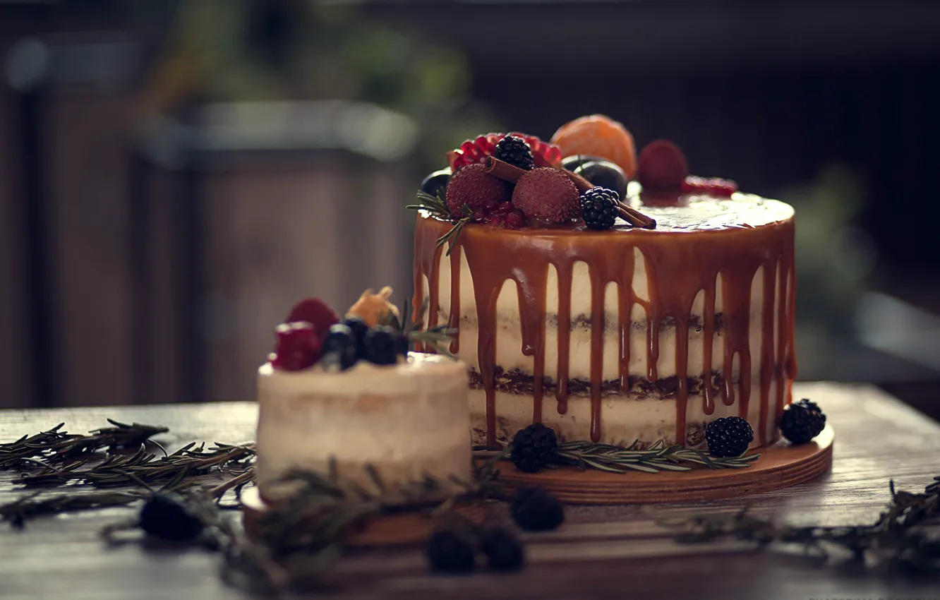Photo wallpaper berries, cake, cake, caramel