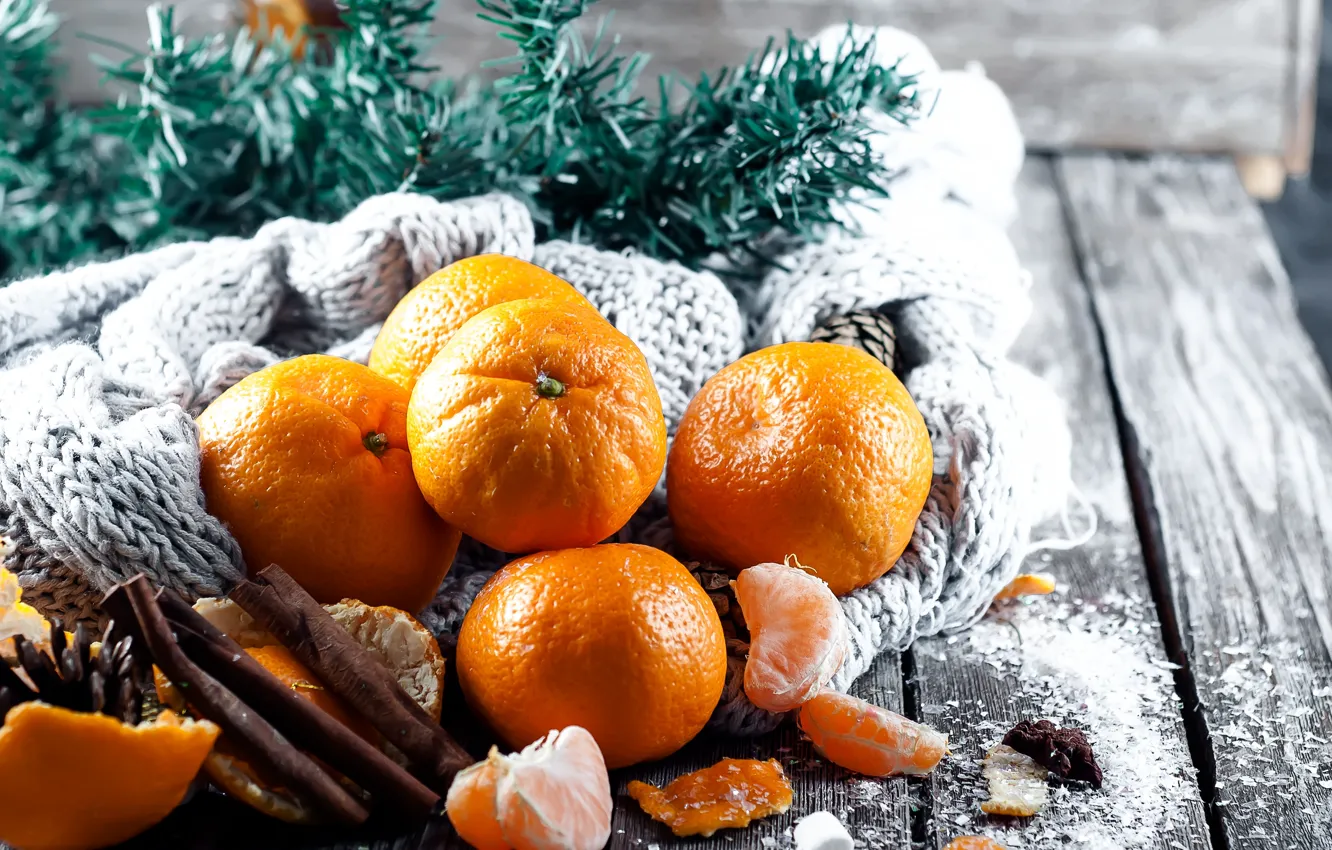 Photo wallpaper decoration, new year, Christmas, Christmas, wood, winter, snow, fruit