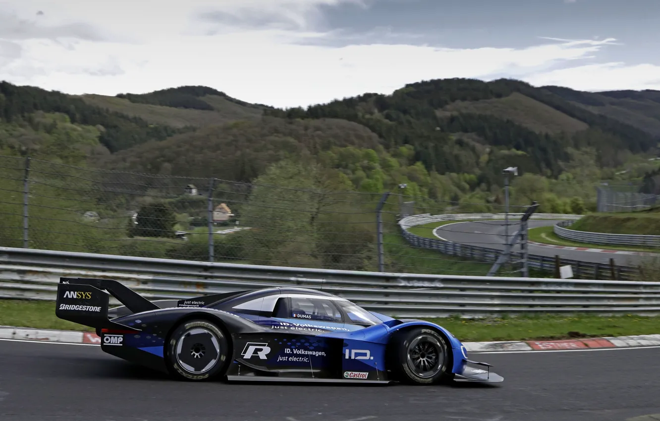 Photo wallpaper blue, Prototype, Volkswagen, prototype, side view, The Nürburgring, Nordschleife, 2019