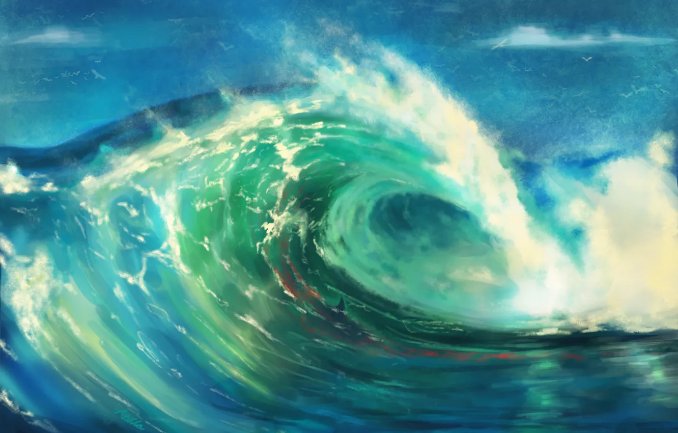 Photo wallpaper sea, water, Dolphin, element, wave, art