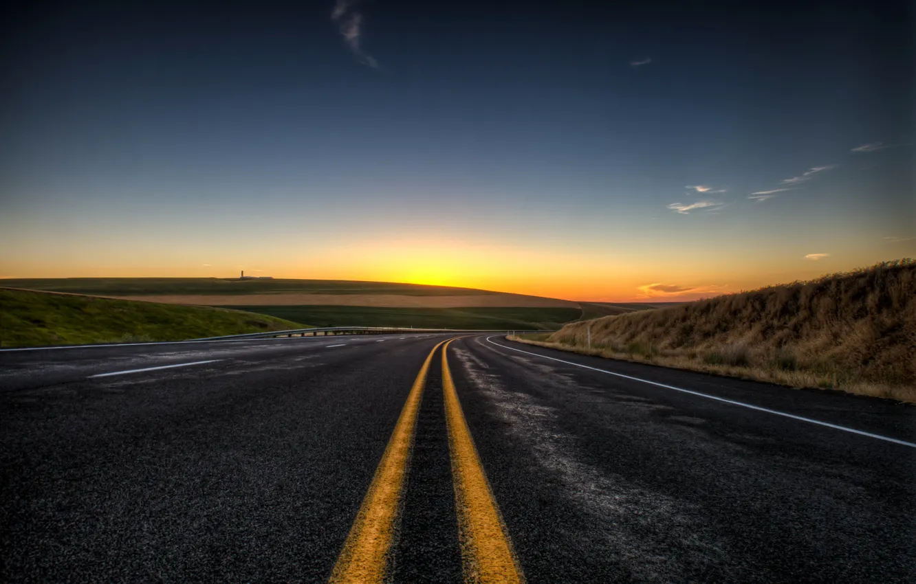 Photo wallpaper road, landscape, sunset
