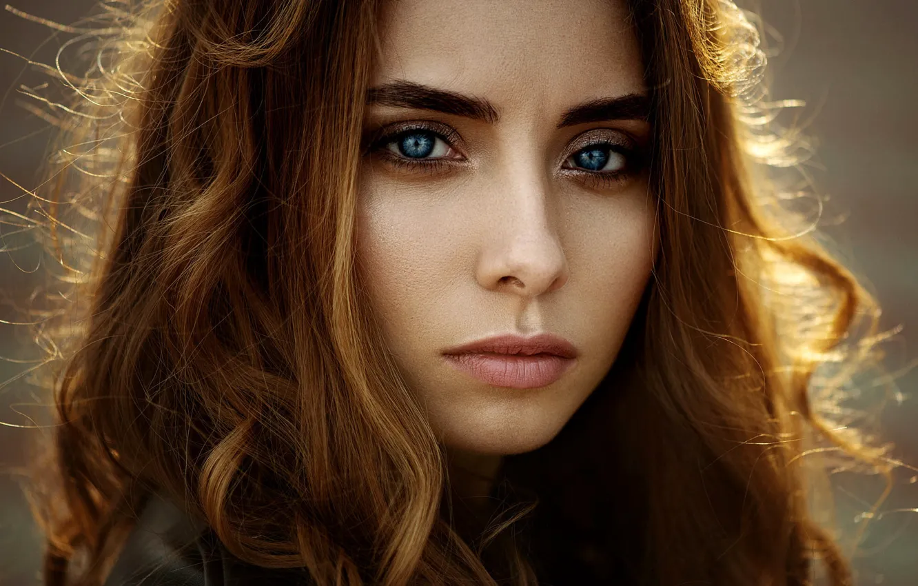 Photo wallpaper look, close-up, face, model, portrait, makeup, hairstyle, brown hair