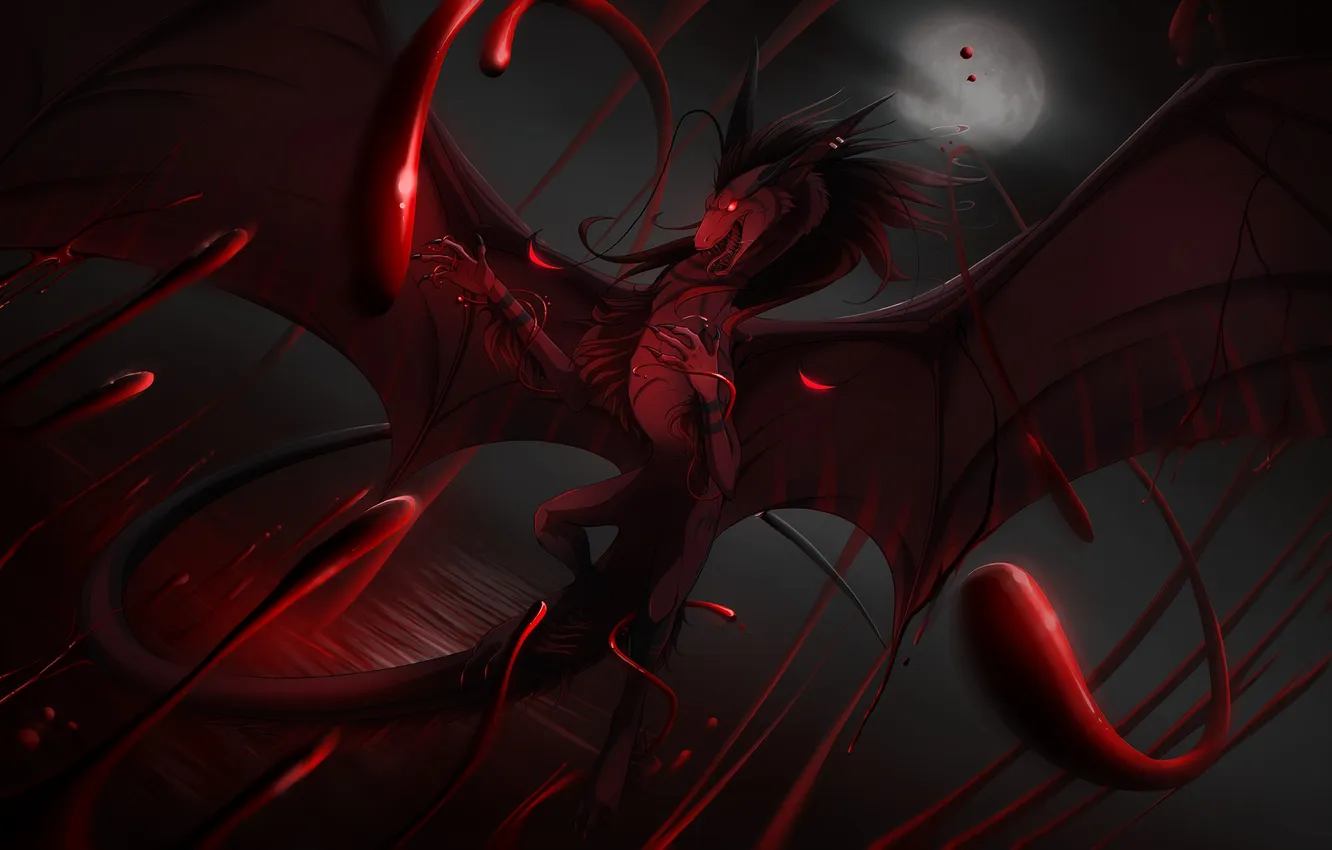 Photo wallpaper the moon, blood, art, dragon