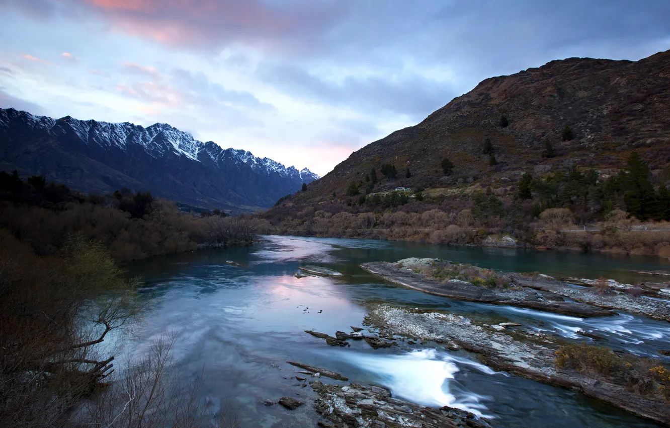 Photo wallpaper landscape, mountains, river
