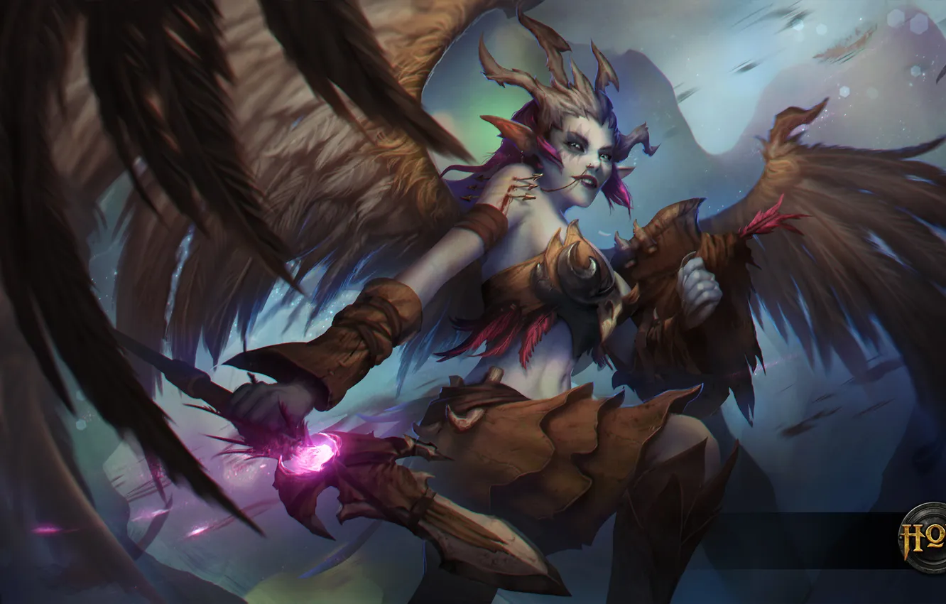 Photo wallpaper girl, wings, spear, Heroes of Newerth, Valkyrie, Skiver Valkyrie