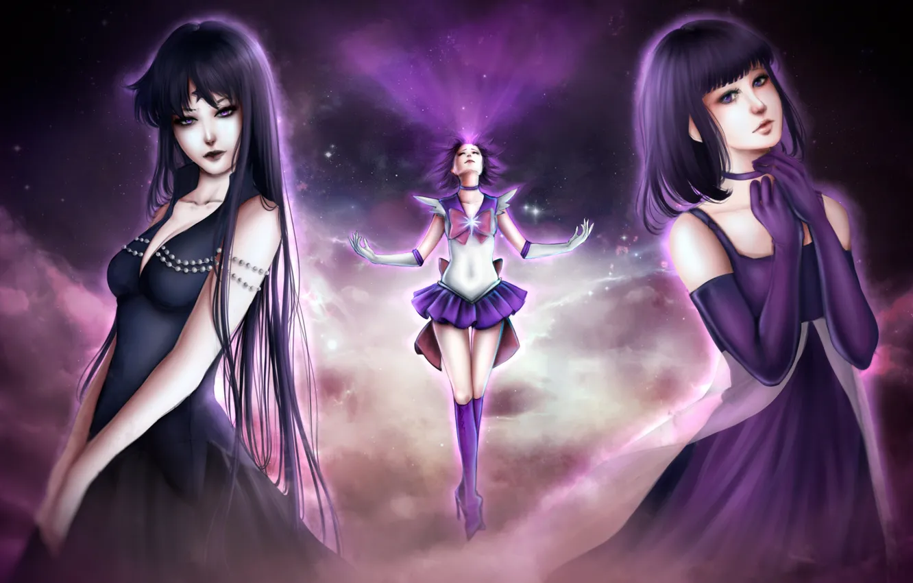 Photo wallpaper the sky, girl, stars, form, bow, bishoujo senshi sailor moon, sailor saturn, tomoe hotaru