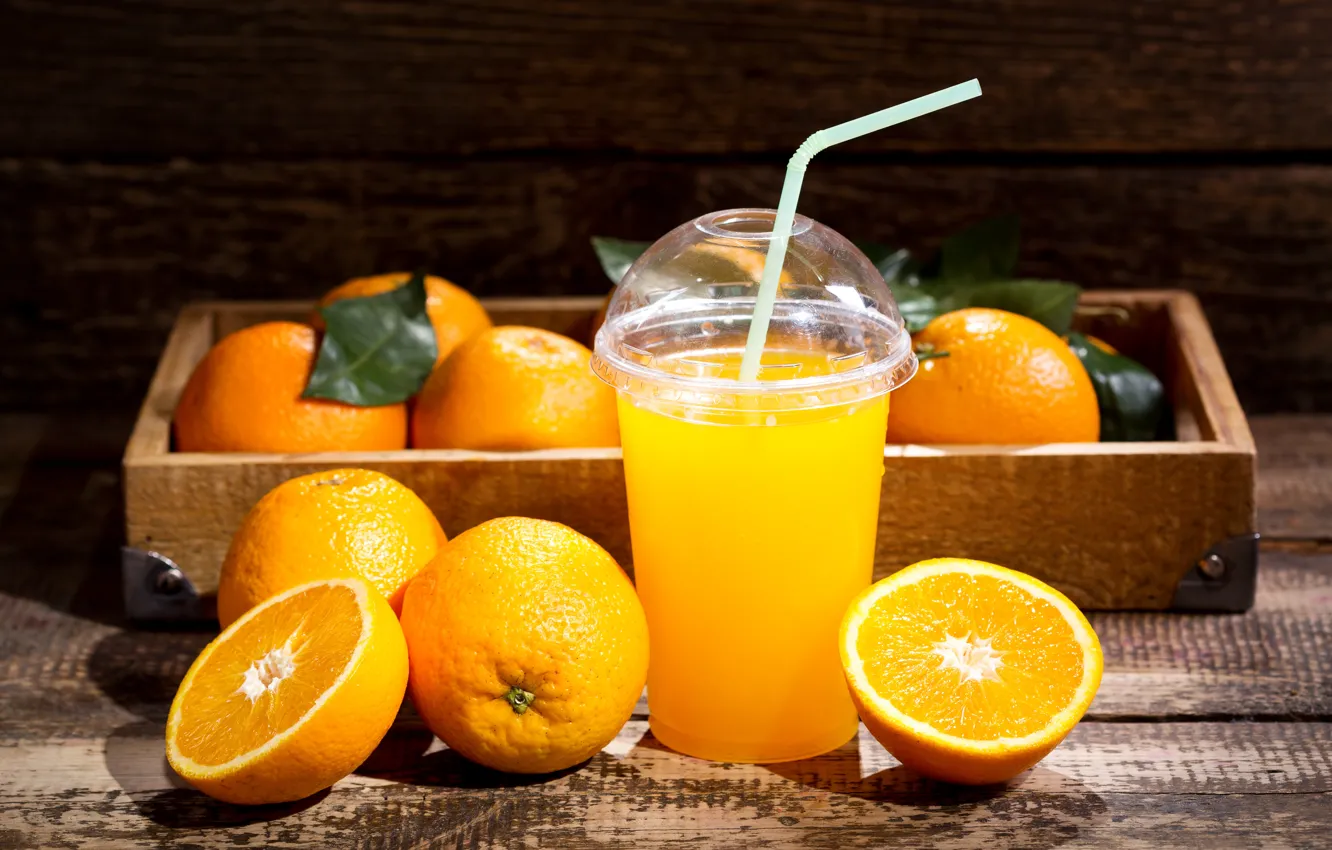 Photo wallpaper glass, orange, shadow, juice, citrus, juice, box, fresh