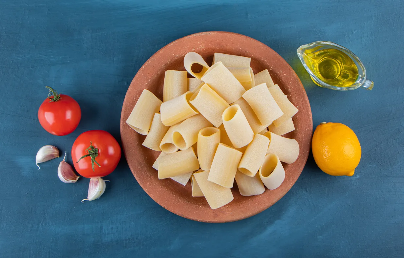 Photo wallpaper lemon, tomatoes, pasta