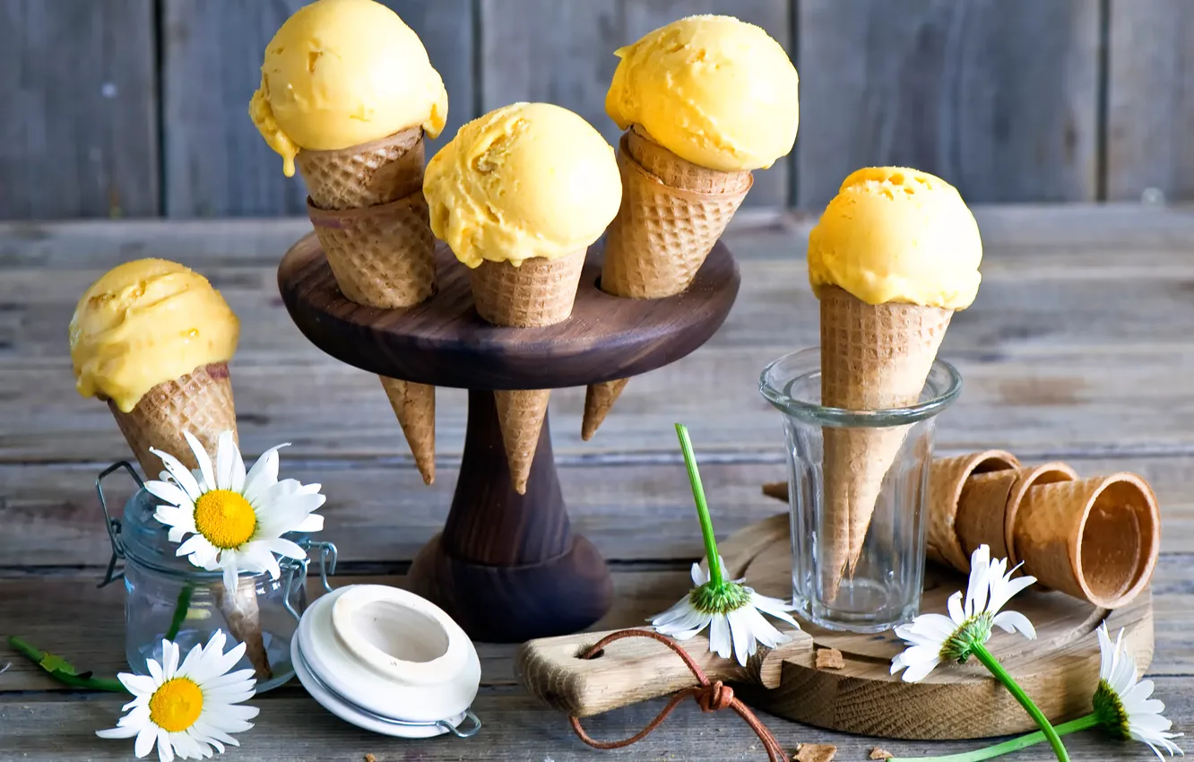 Photo wallpaper ice cream, horns, Mango ice cream