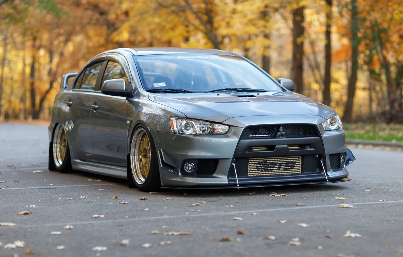 Photo wallpaper mitsubishi, lancer, evo, autumn