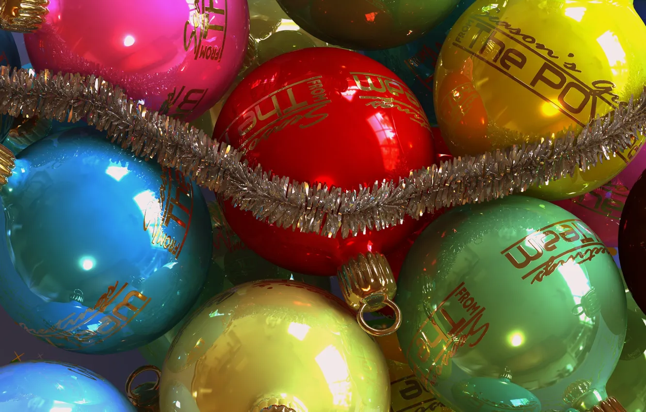 Photo wallpaper balls, Shine, new year, Christmas, garland