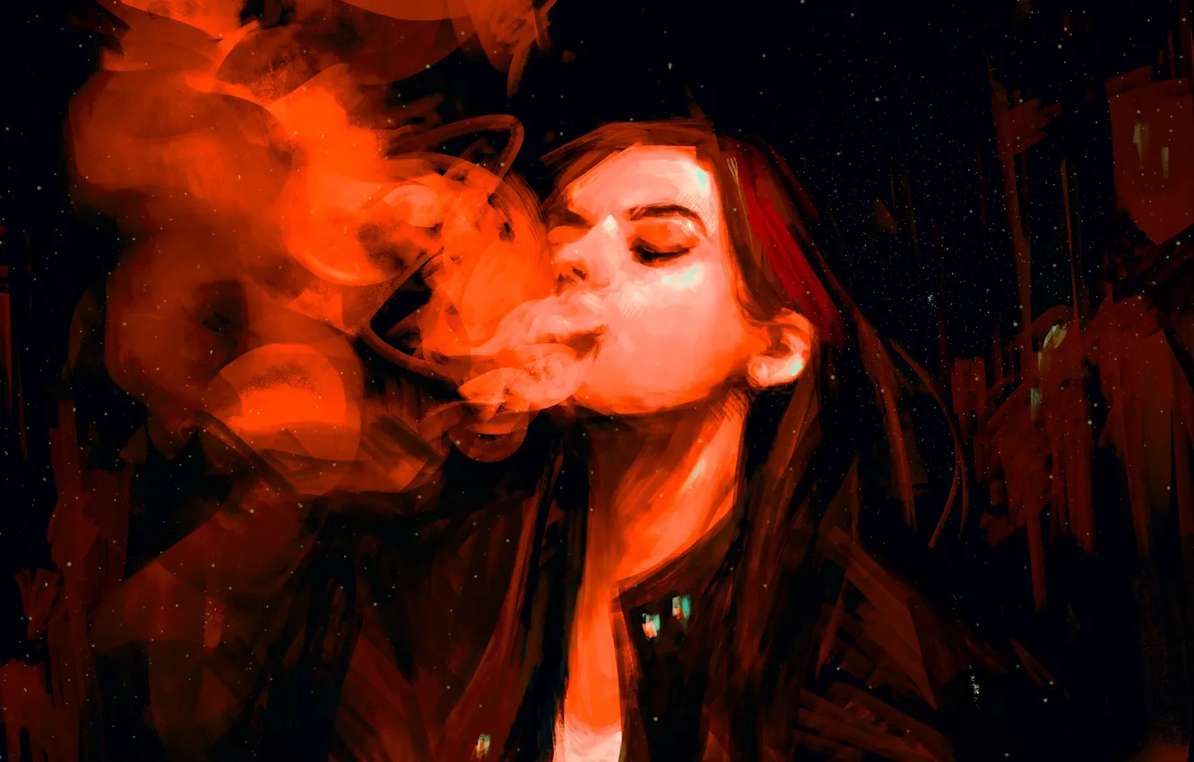 Photo wallpaper girl, smoke, from panda, by Panda