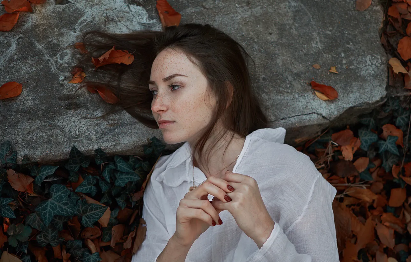 Photo wallpaper Sergey Papirenko, freckles, autumn, leaves