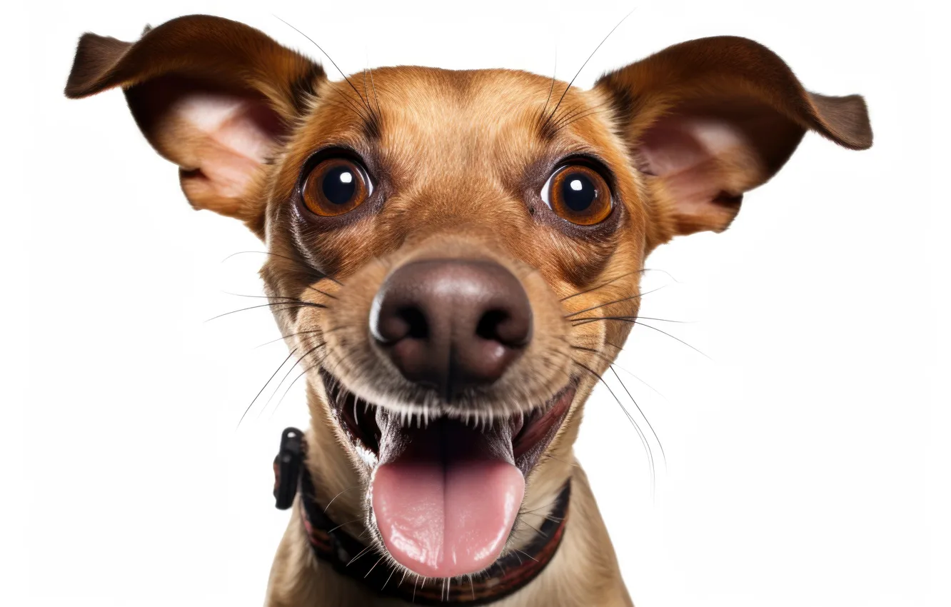 Photo wallpaper language, look, face, smile, dog, nose, light background, funny