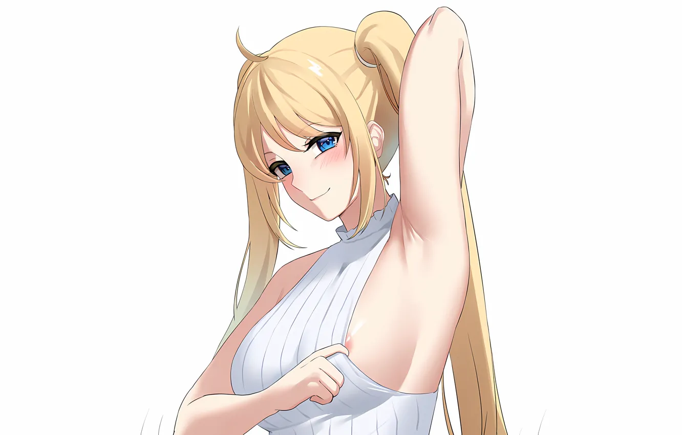 Photo wallpaper girl, sexy, cleavage, blouse, long hair, boobs, anime, blue eyes