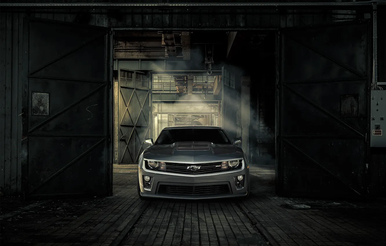 Photo wallpaper Chevrolet, Machine, Gate, Camaro, Lights, ZL1, Icon, Grille