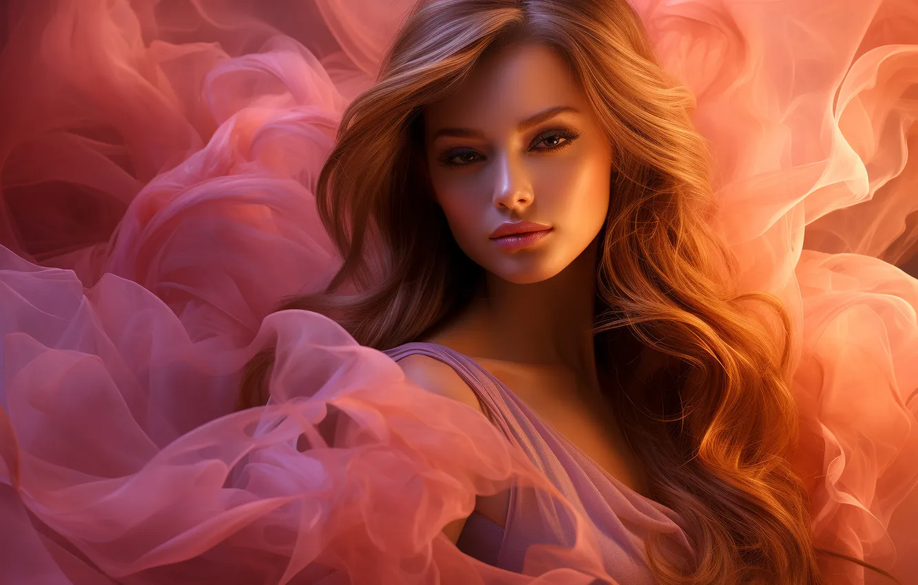 Photo wallpaper look, girl, light, pose, portrait, makeup, dress, brown hair