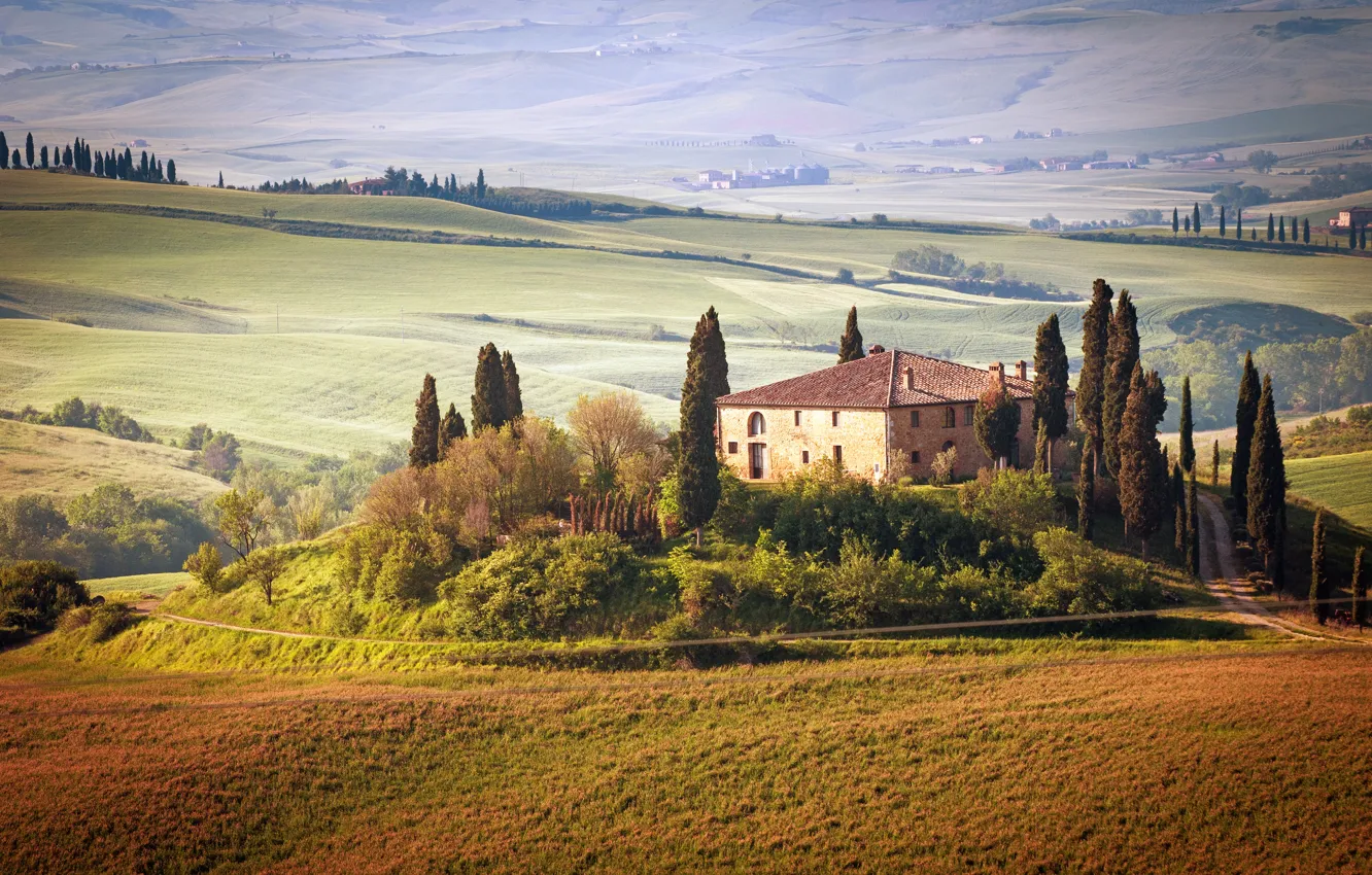 Photo wallpaper summer, the sky, trees, landscape, nature, house, Italy, summer