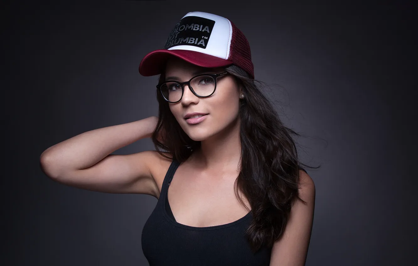 Photo wallpaper look, pose, smile, background, portrait, makeup, Mike, brunette