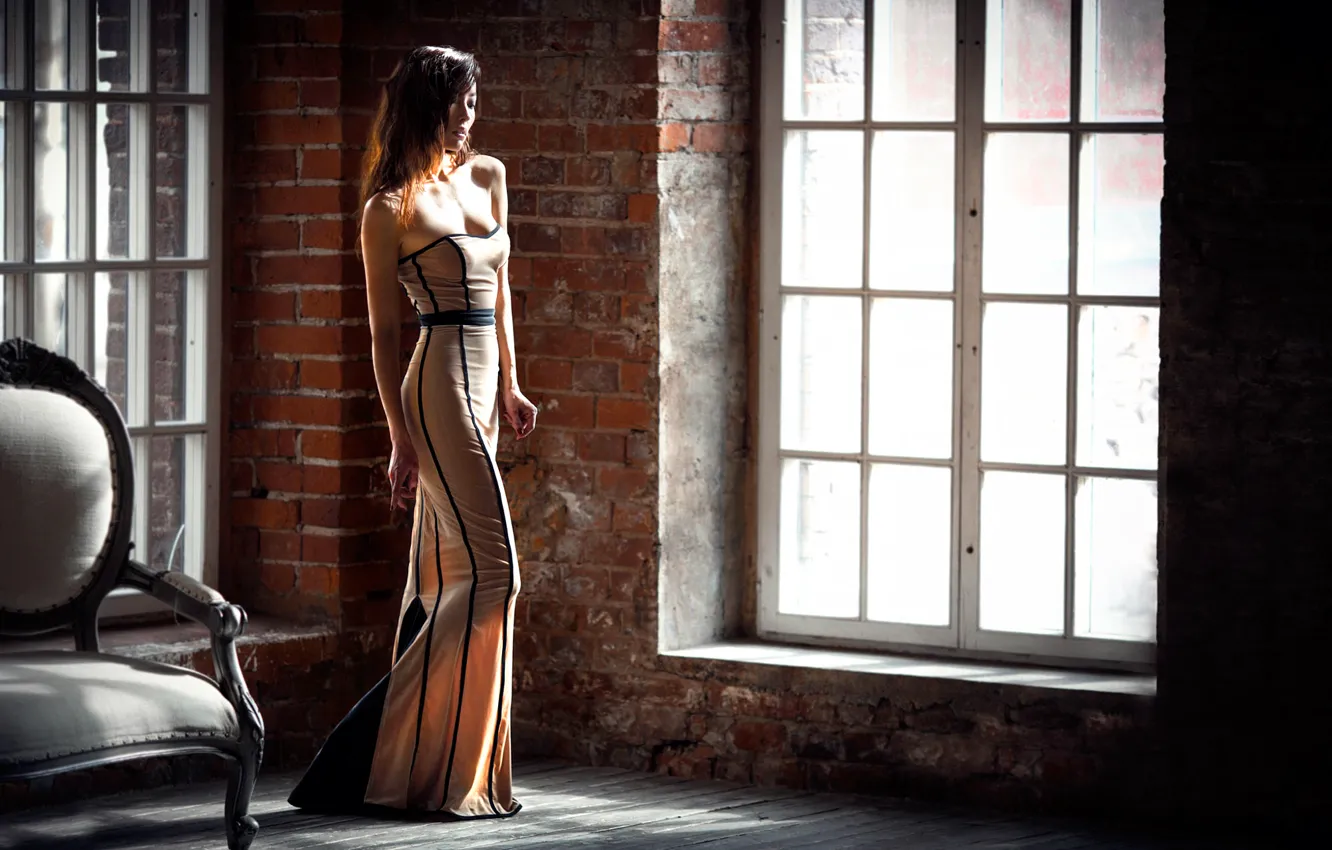Photo wallpaper girl, dress, window, Karina Guryeva