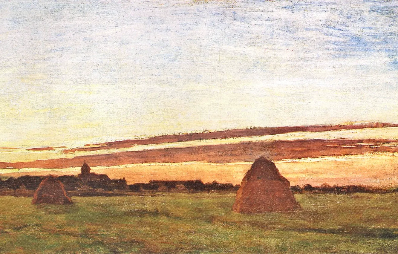 Photo wallpaper landscape, picture, Claude Monet, Haystacks at Chailly at Sunrise