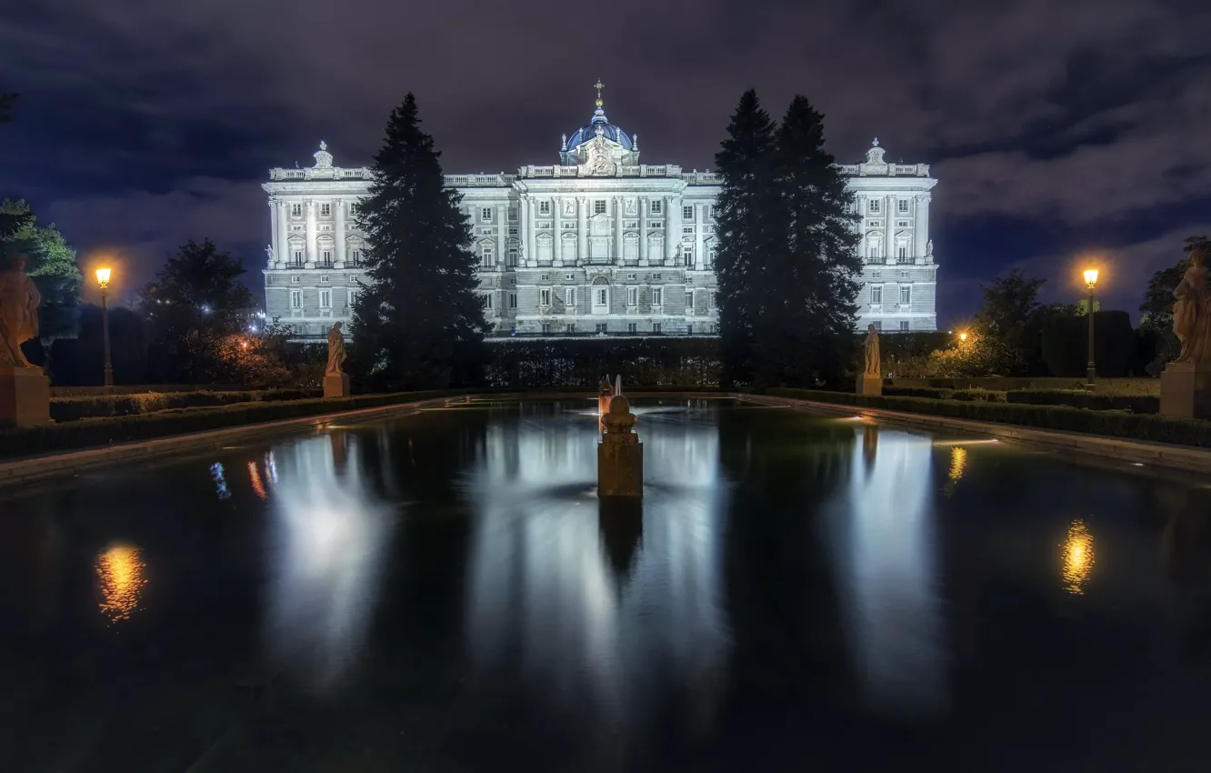 Photo wallpaper night, the city, Madrid, Royal Palace