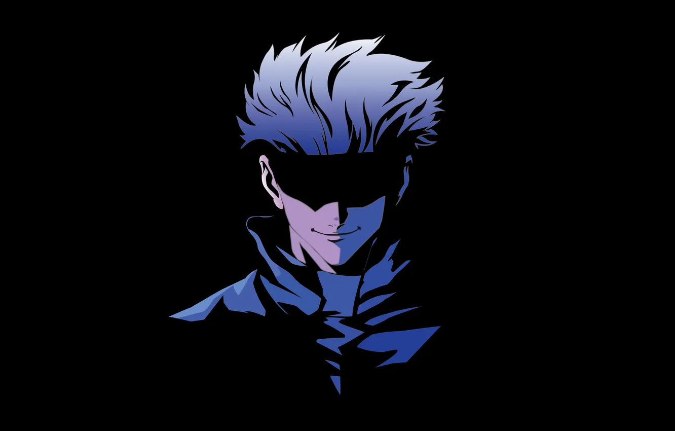 Photo wallpaper minimalism, anime, black background, Jujutsu Kaisen, Magic Battle, Satoru Gojo, Gojo Satoru