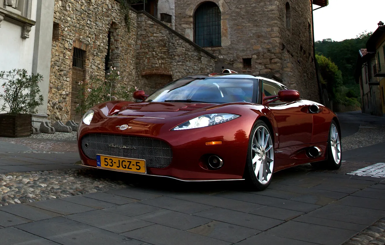 Photo wallpaper sports car, 2009, Aileron, Spyker, Spyker c8 Aileron, old house