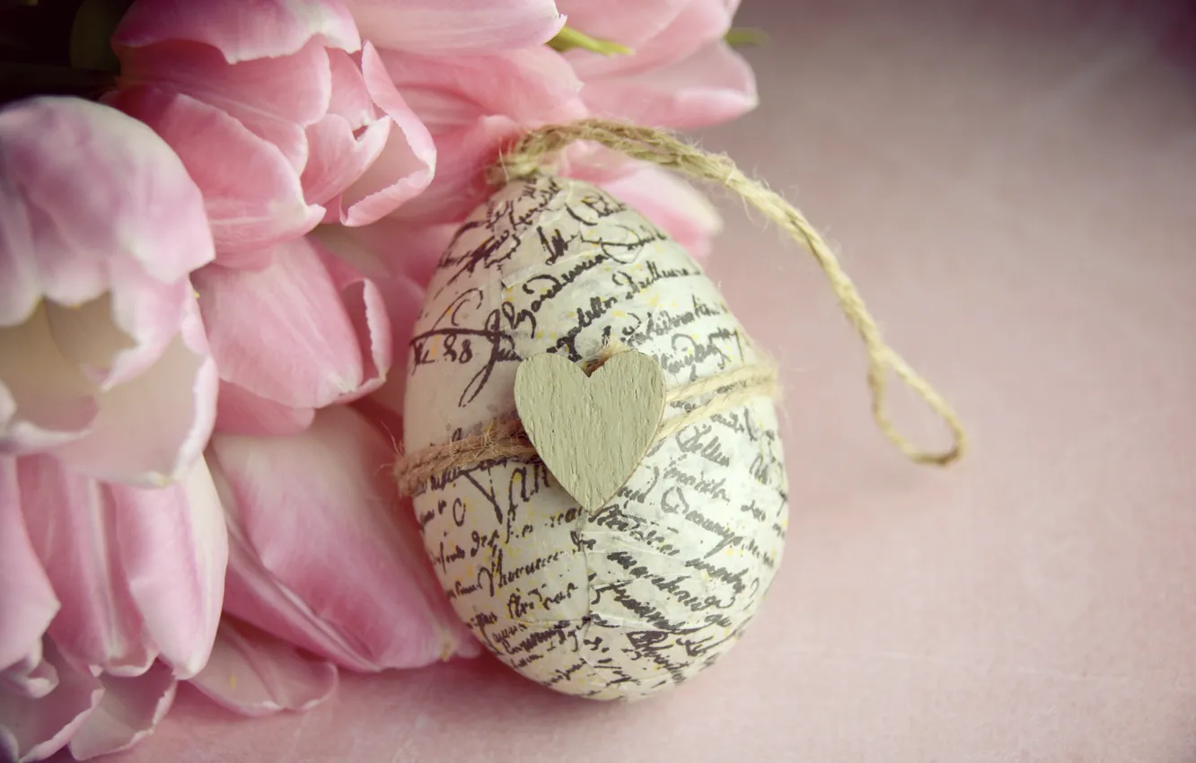 Photo wallpaper flowers, bouquet, Easter, tulips, heart, wood, pink, romantic