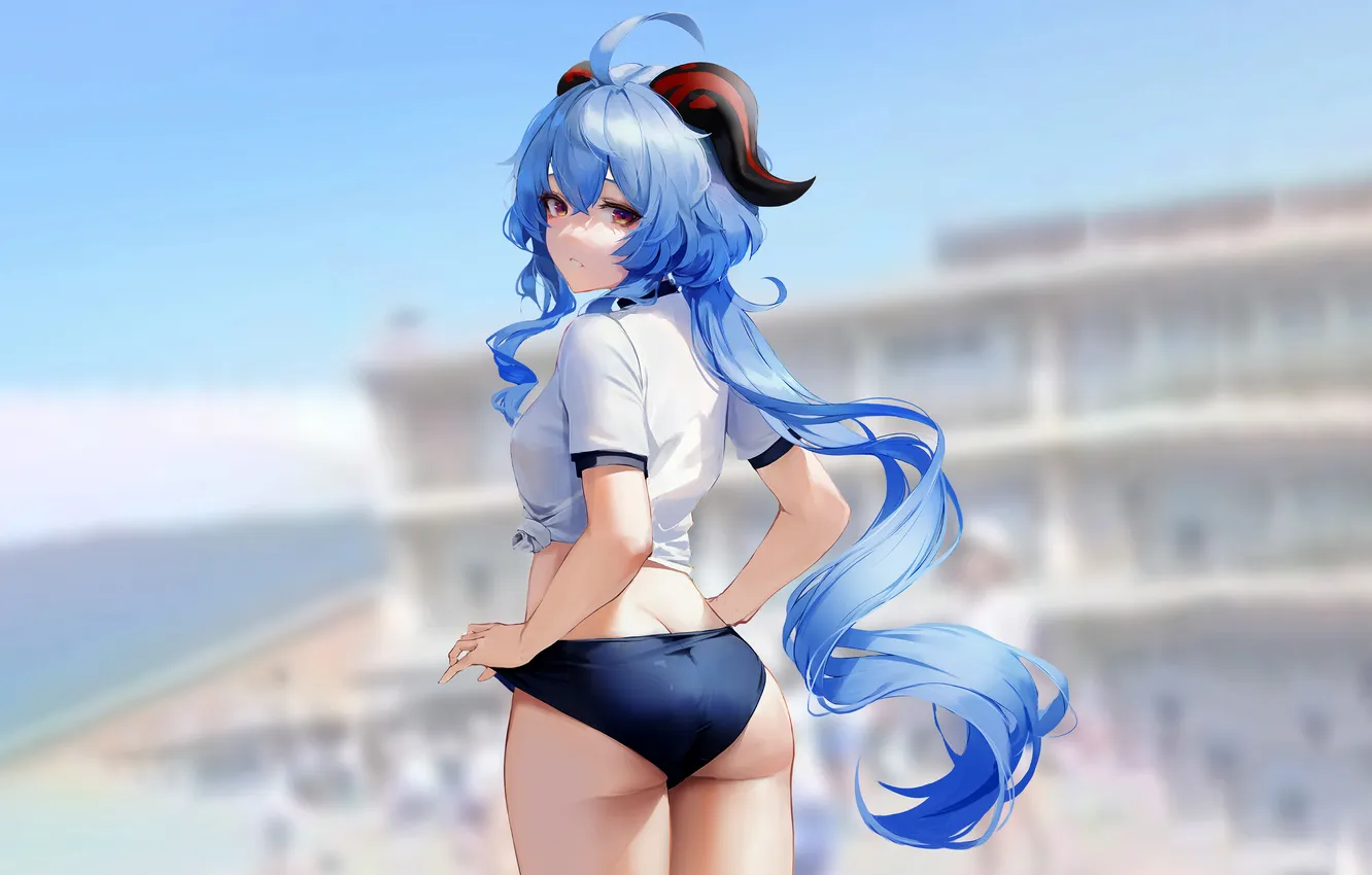 Photo wallpaper girl, sexy, ass, shorts, horns, long hair, anime, beautiful