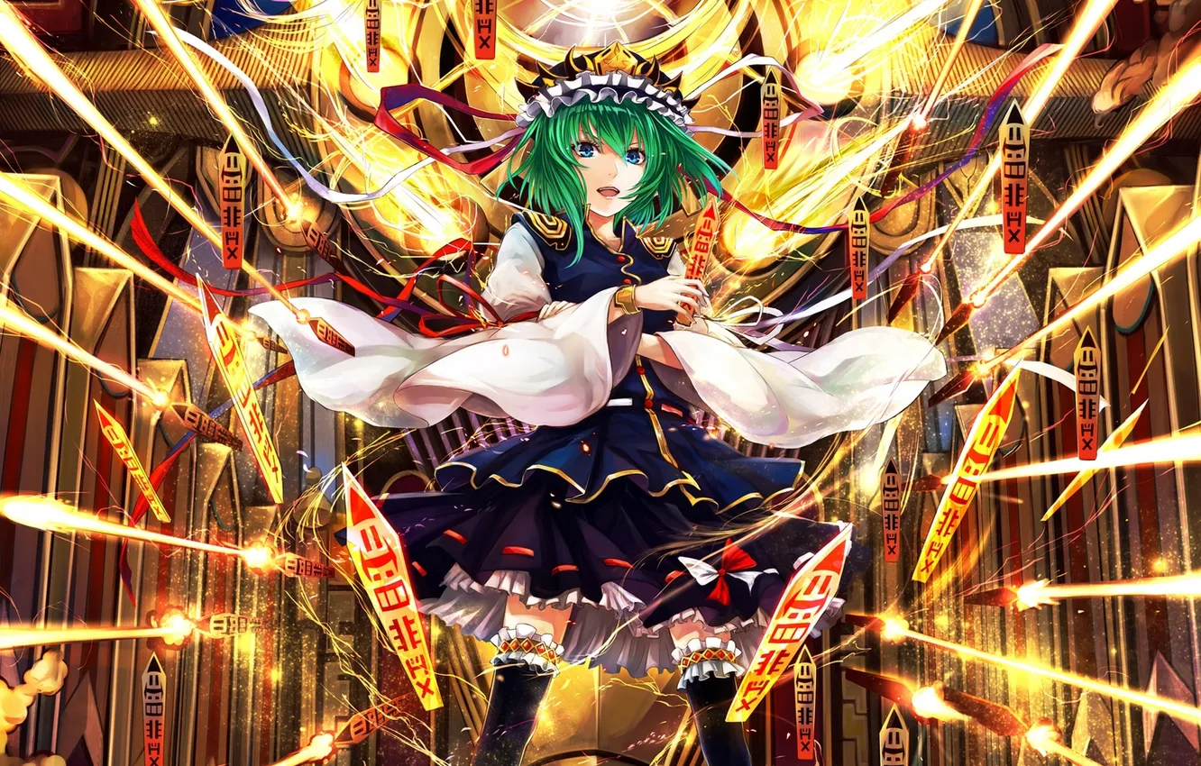 Photo wallpaper girl, magic, art, tape, bow, touhou, Kazabana Fuuka, Shikieiki Yamaxanadu