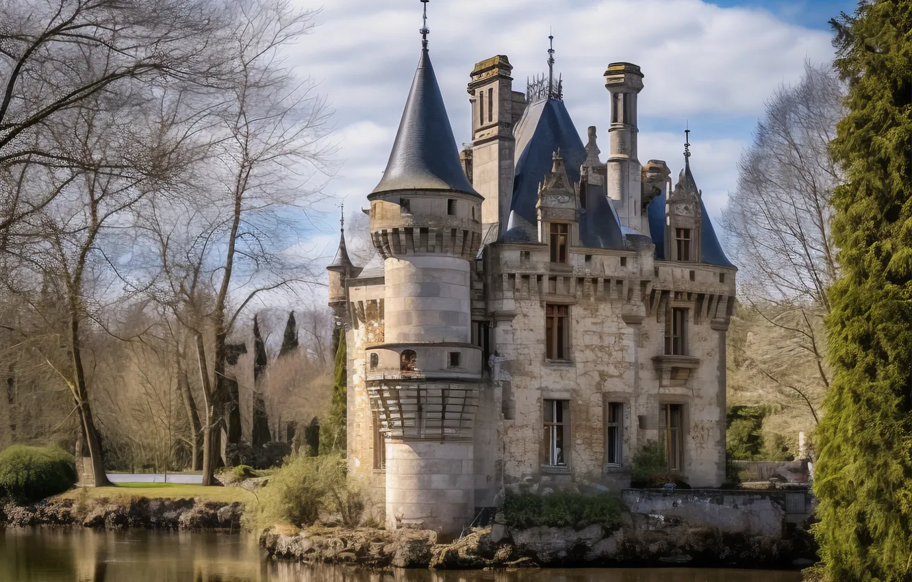 Photo wallpaper castle, rocks, view, rocks, castle, ancient, Ancient, gloomy