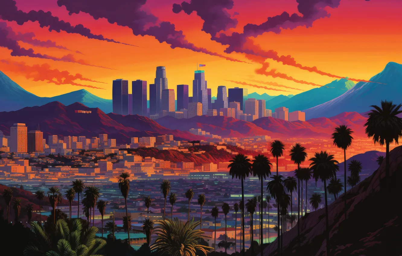 Photo wallpaper city, colors, skyscrapers