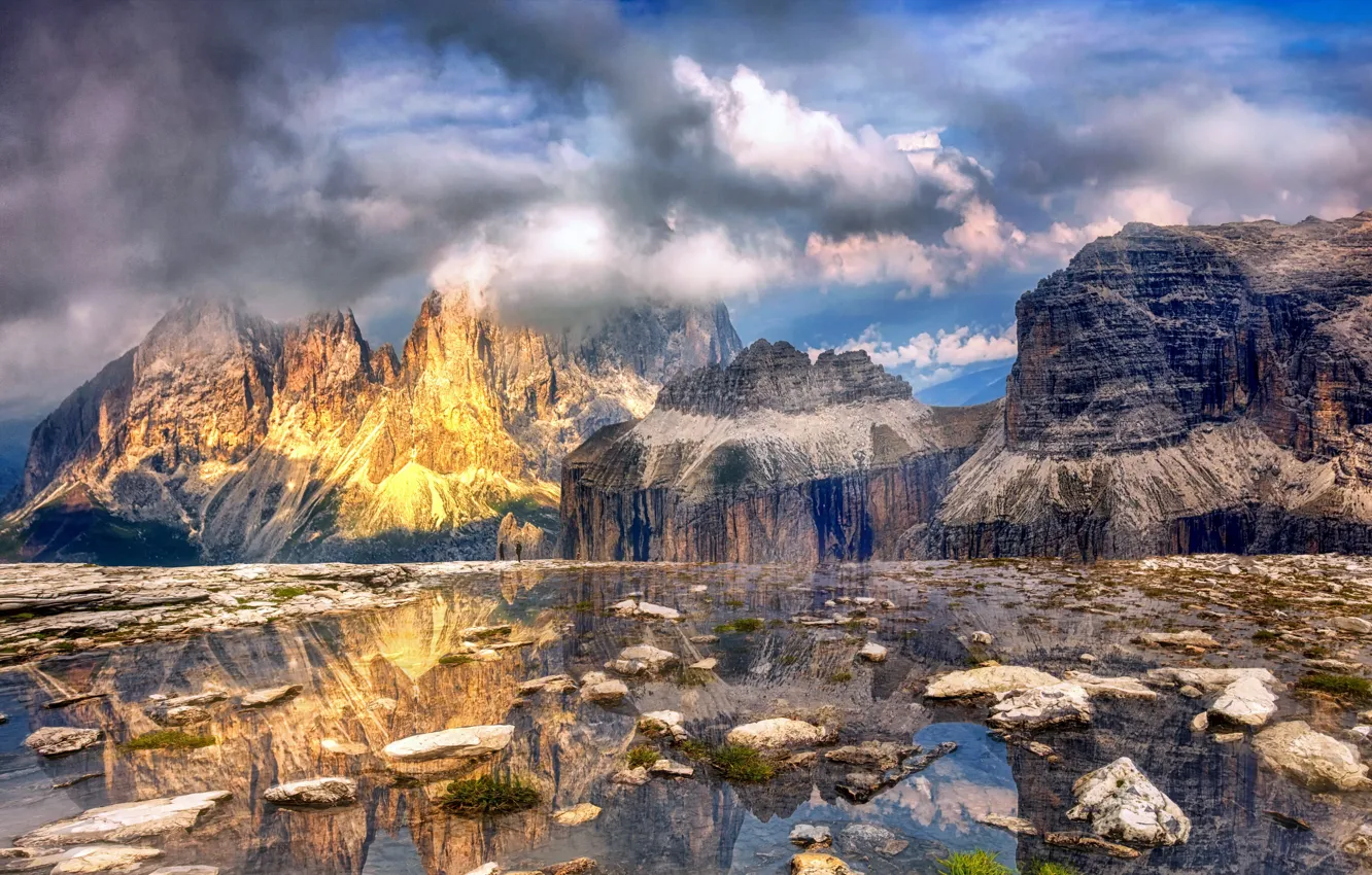 Photo wallpaper mountains, nature, shore