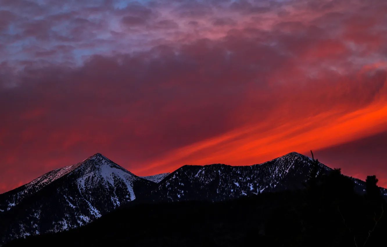 Photo wallpaper the sky, clouds, landscape, sunset, mountains, nature, the evening, horizon
