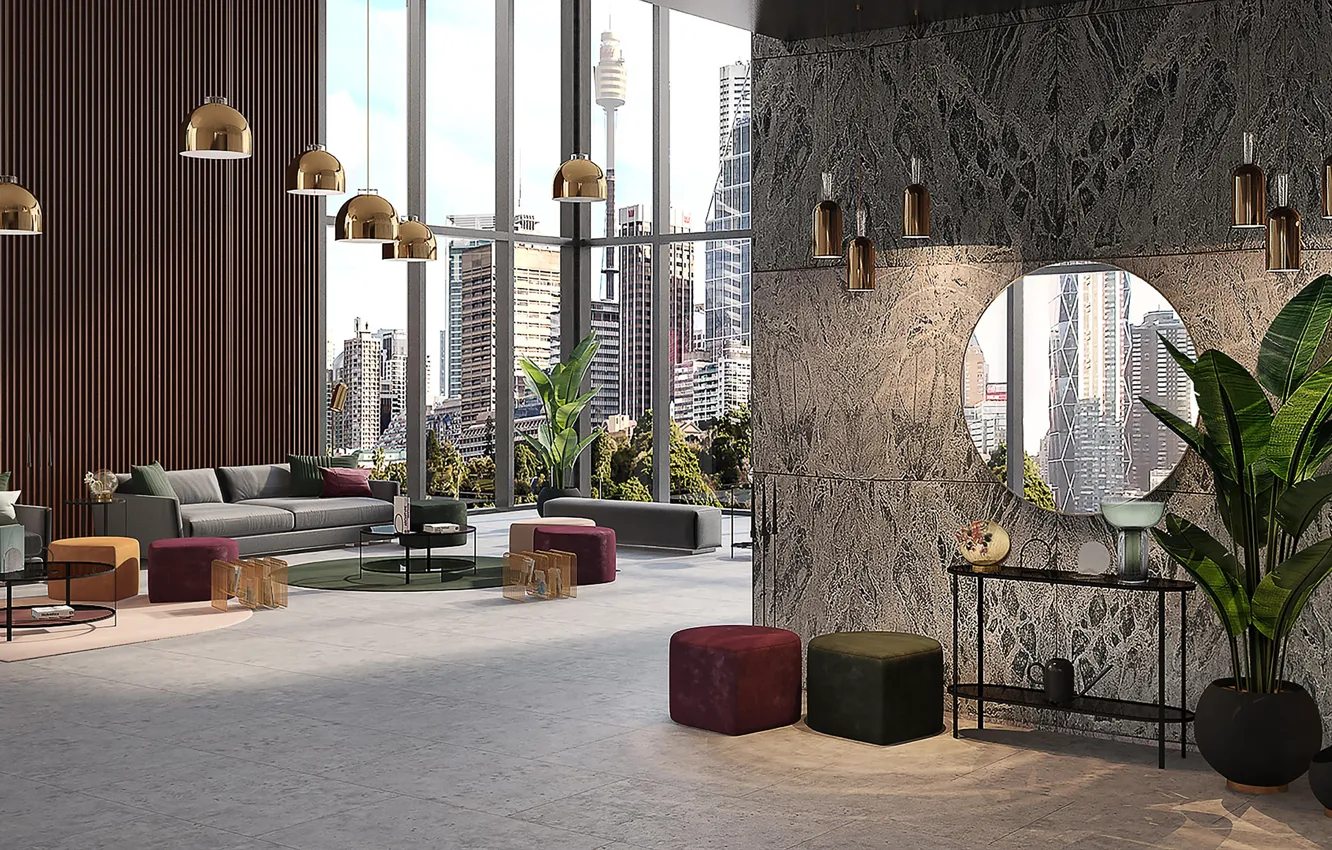 Wallpaper design, style, interior, megapolis, living room for mobile ...