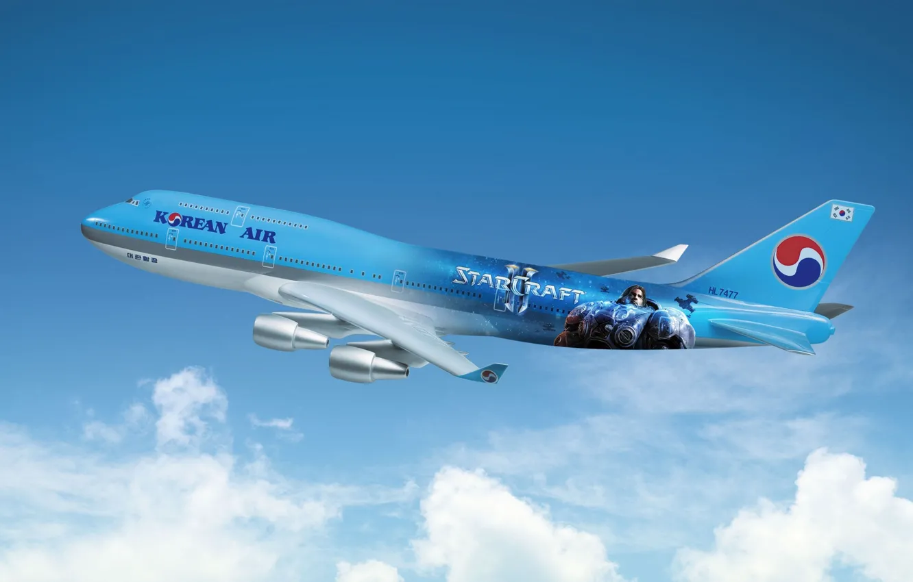 Photo wallpaper the sky, Boeing, airbrushing, the plane, StarCraft II, flight, passenger, flight.
