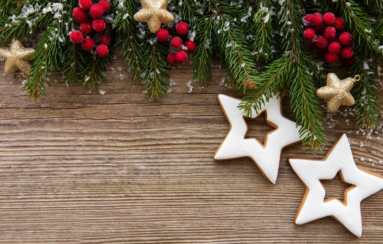 Photo wallpaper decoration, new year, Christmas, Christmas, wood, cookies, decoration, gingerbread