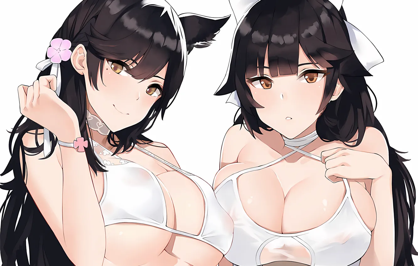 Photo wallpaper sexy, bra, cleavage, long hair, girls, boobs, animal ears, anime