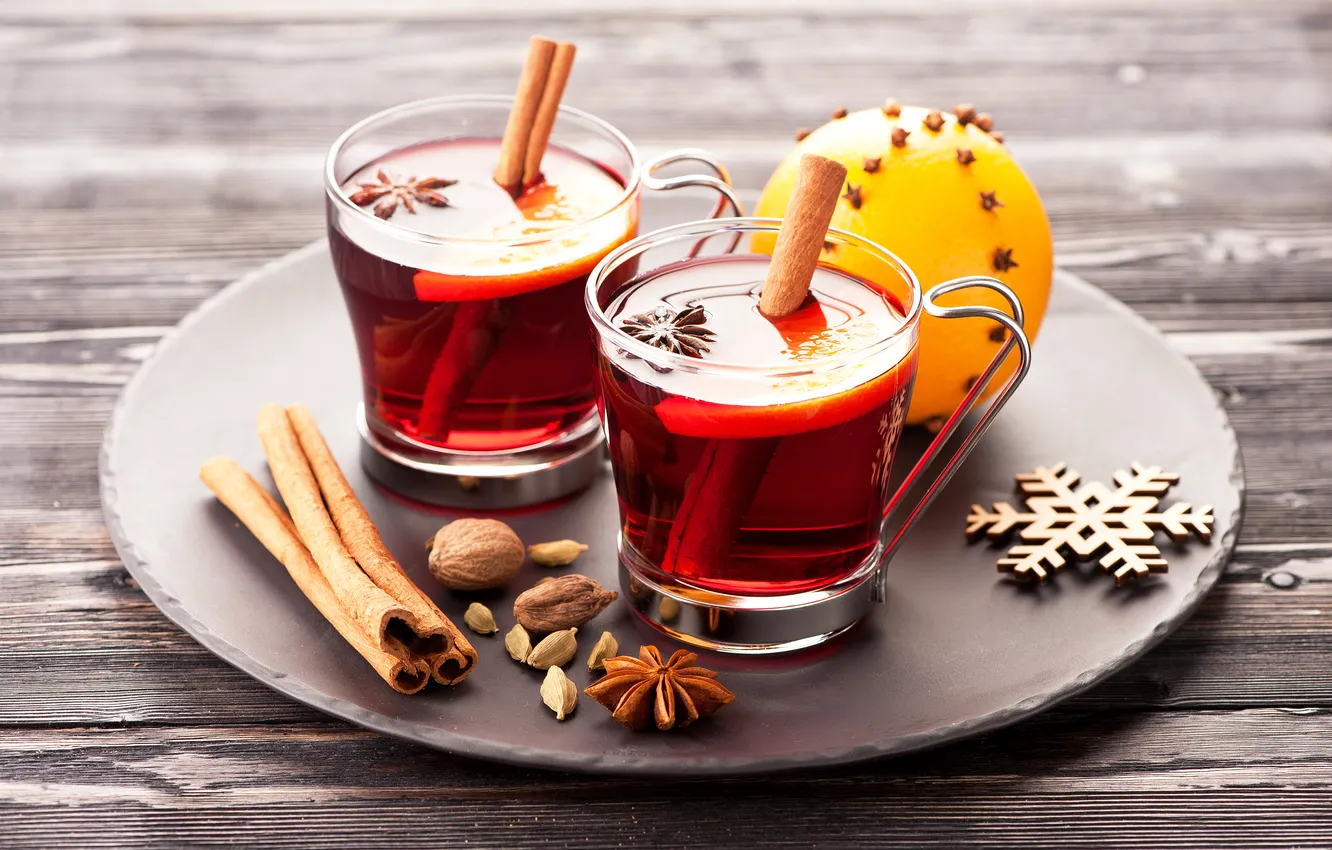 Photo wallpaper tea, orange, Cup, cinnamon