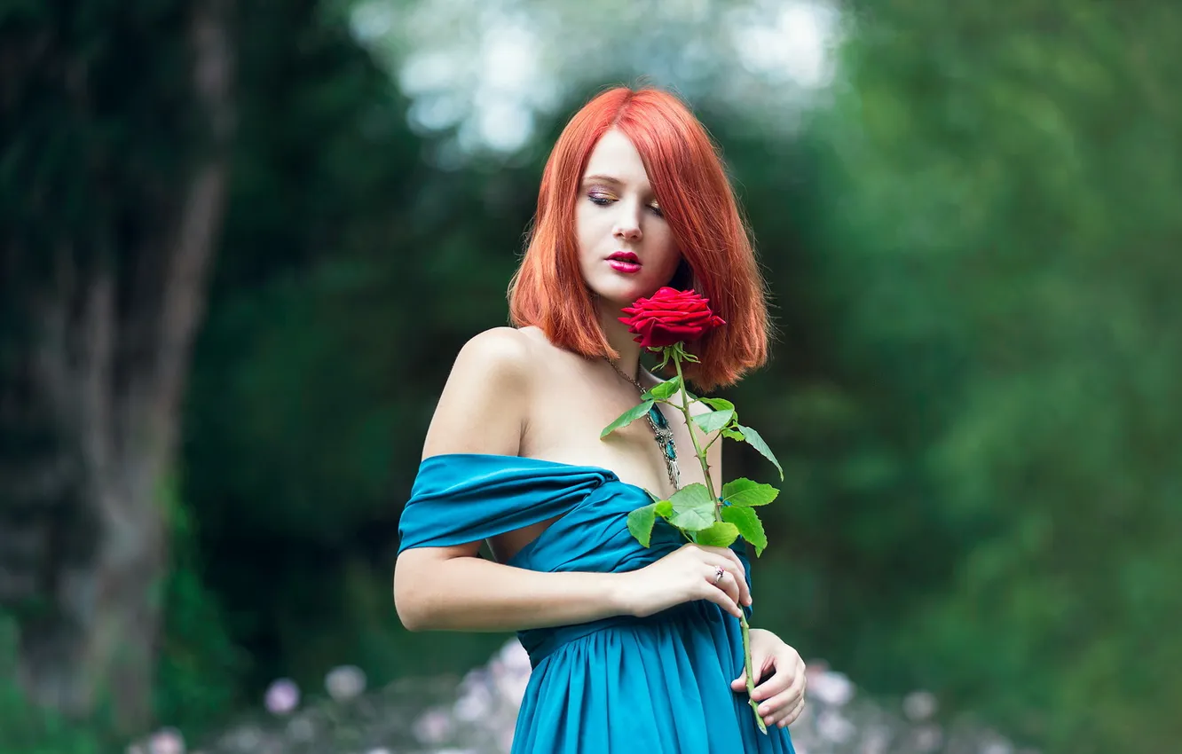 Photo wallpaper girl, pose, roses