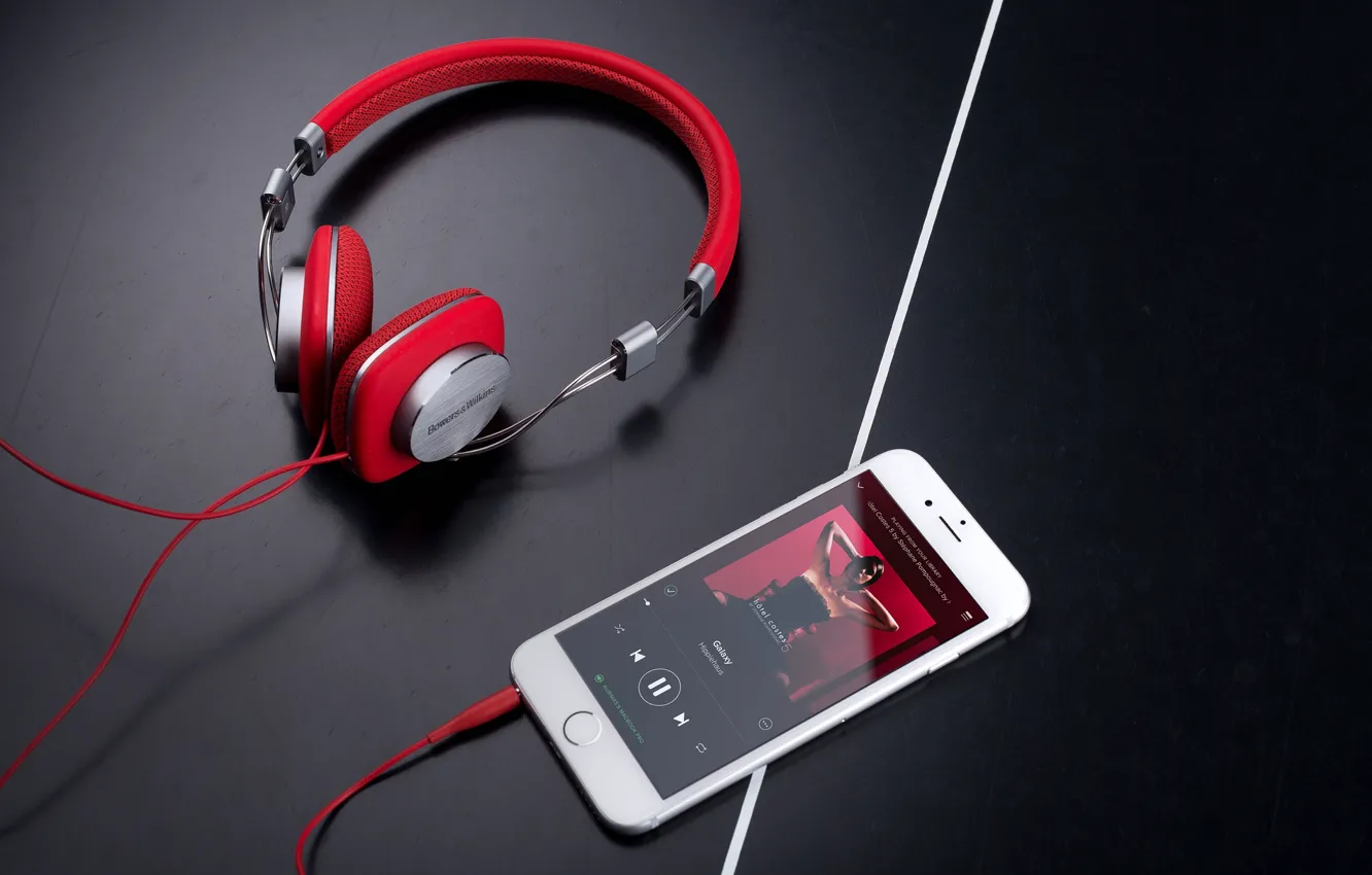 Photo wallpaper white, style, music, headphones, wire, red, smartphone